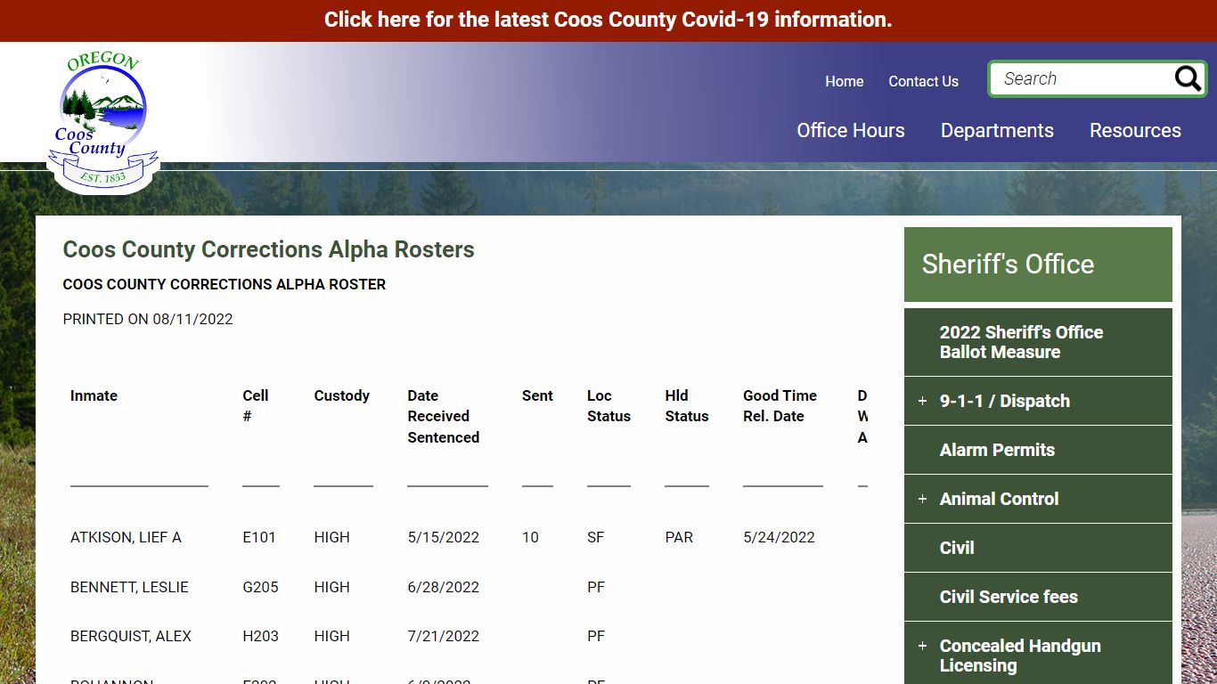 Coos County Corrections Alpha Rosters | Coos County OR