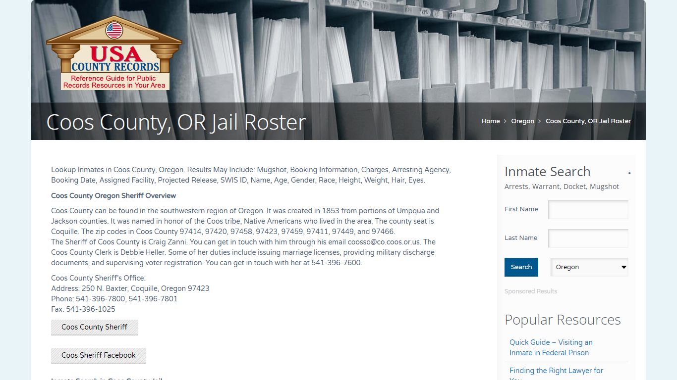 Coos County, OR Jail Roster | Name Search