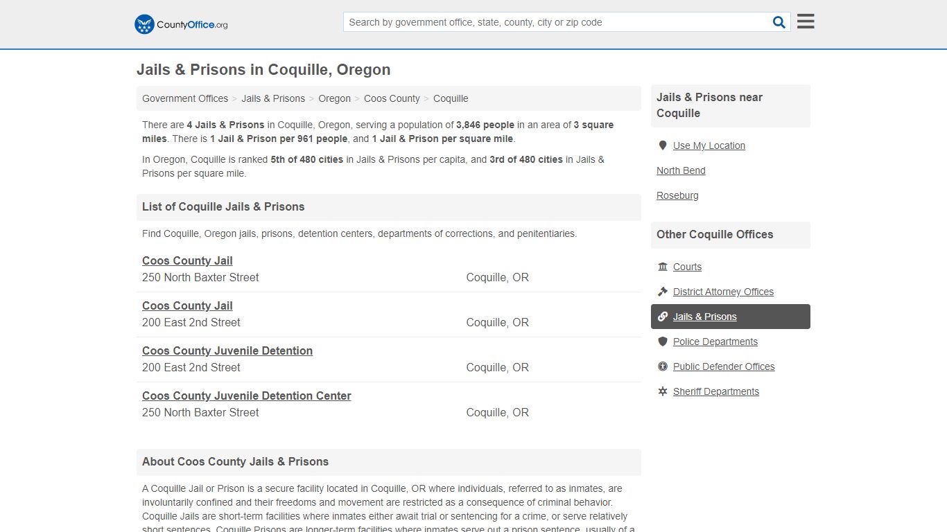 Jails & Prisons - Coquille, OR (Inmate Rosters & Records)